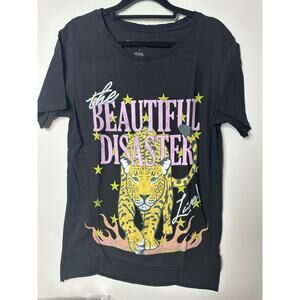 NWT Recycled Karma Beautiful Disaster Leopard Black T-Shirt Sz S